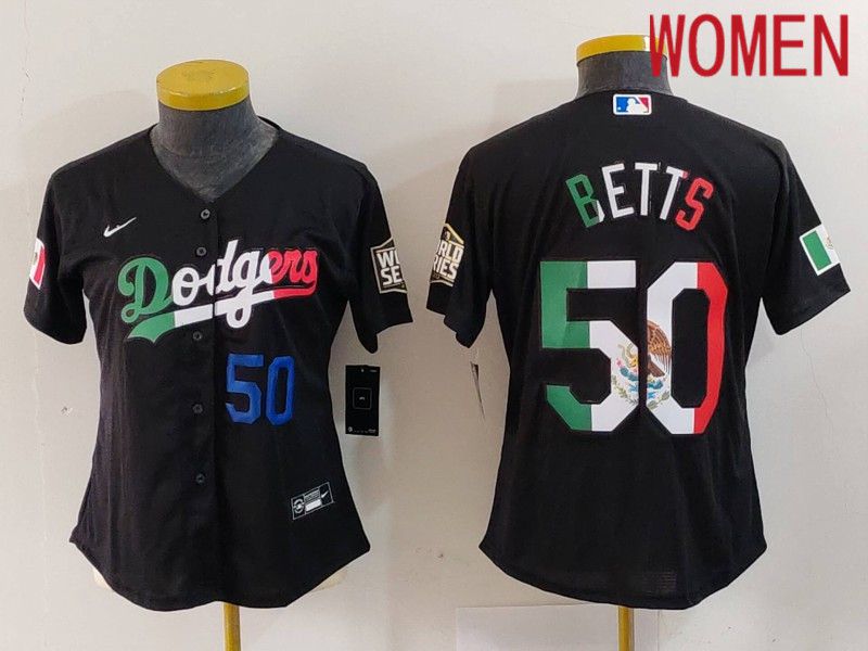 Women Los Angeles Dodgers #50 Betts Black Fashion Nike 2024 MLB Jersey style 7243